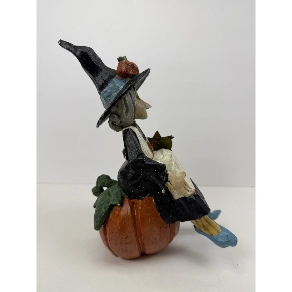 Vintage House Of Hatten Halloween Witch Sitting on Pumpkin Folk Star 1992